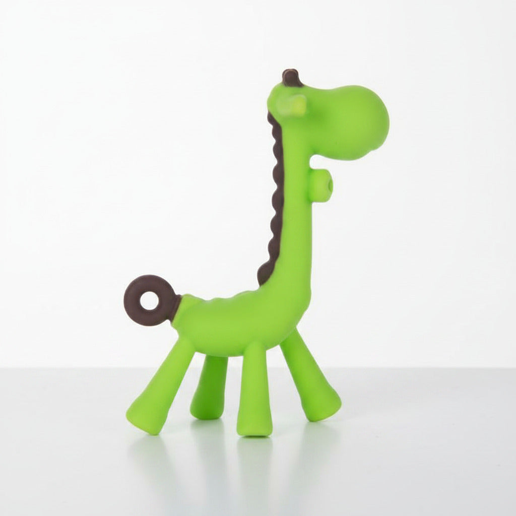 Green toy giraffe on a white background